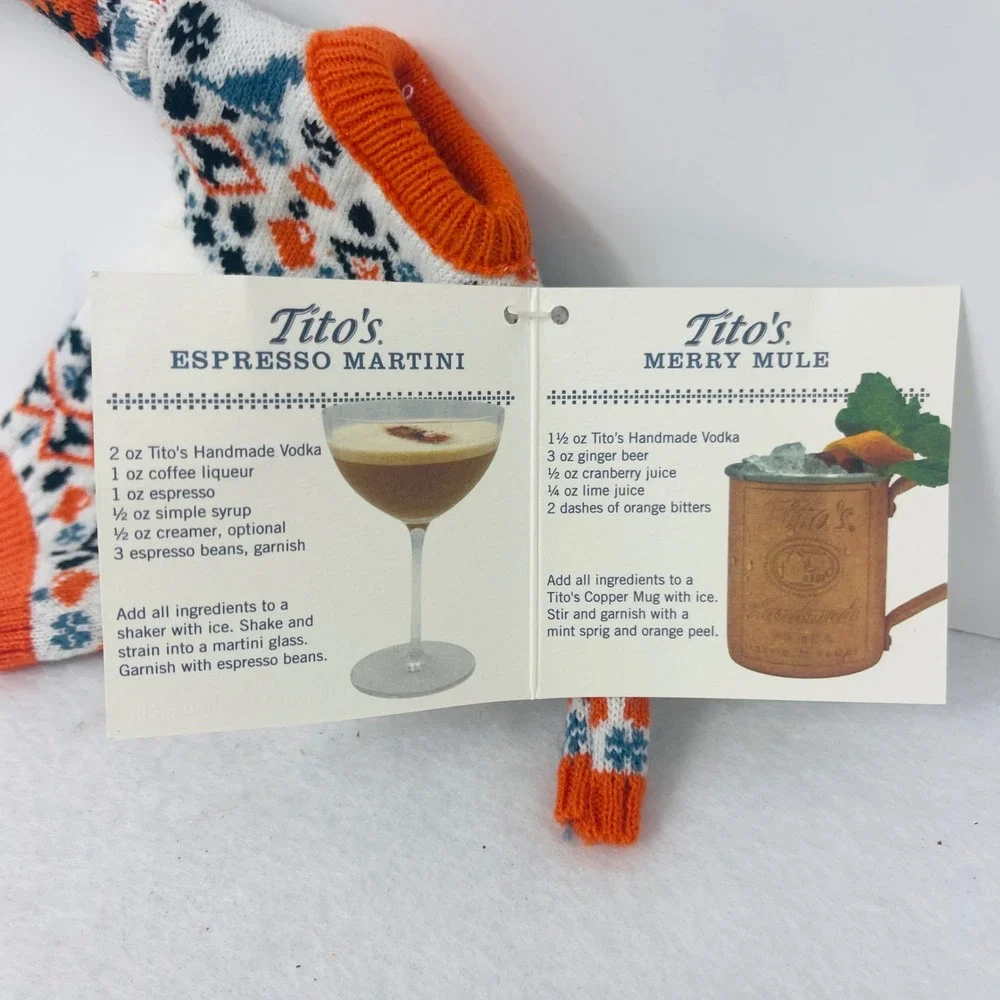 Titos Handmade Vodka Holiday Bottle Sweater Fair Isle Orange White Blue New Tag